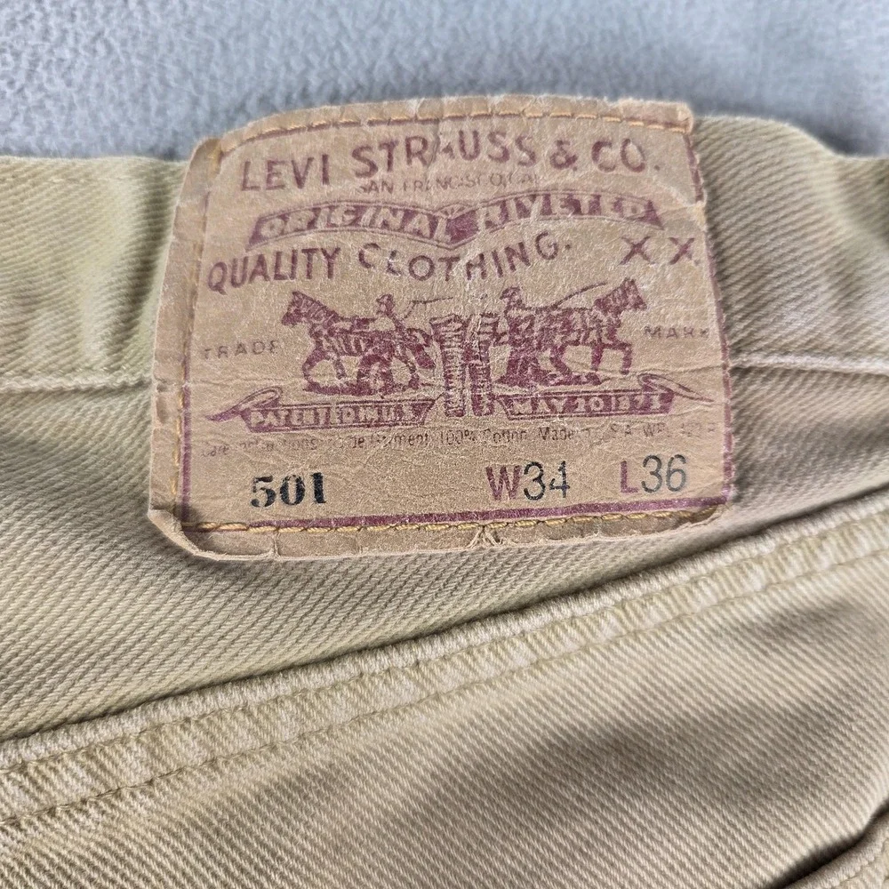 Vintage Levis 501‎ Jeans Mens 34x36 (Fits 29x27) Tan Made in USA Y2K Stains